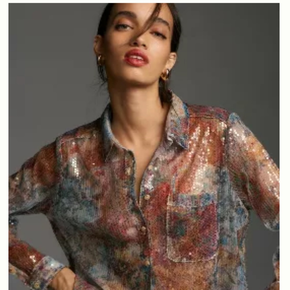 Anthropologie Iridescent Sequin Blouse. Size XS P